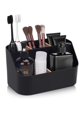 Black Toothbrush Holder Bathroom Organizer Toothpaste Stand Countertop Storage